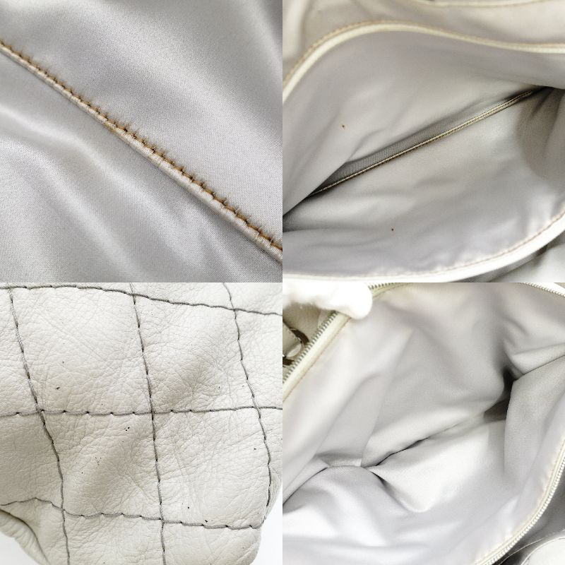 CHANEL Matelassé On the Road Tote Wild Stitch Light Gray Shoulder Bag Leather Silver Hardware 7-10-996