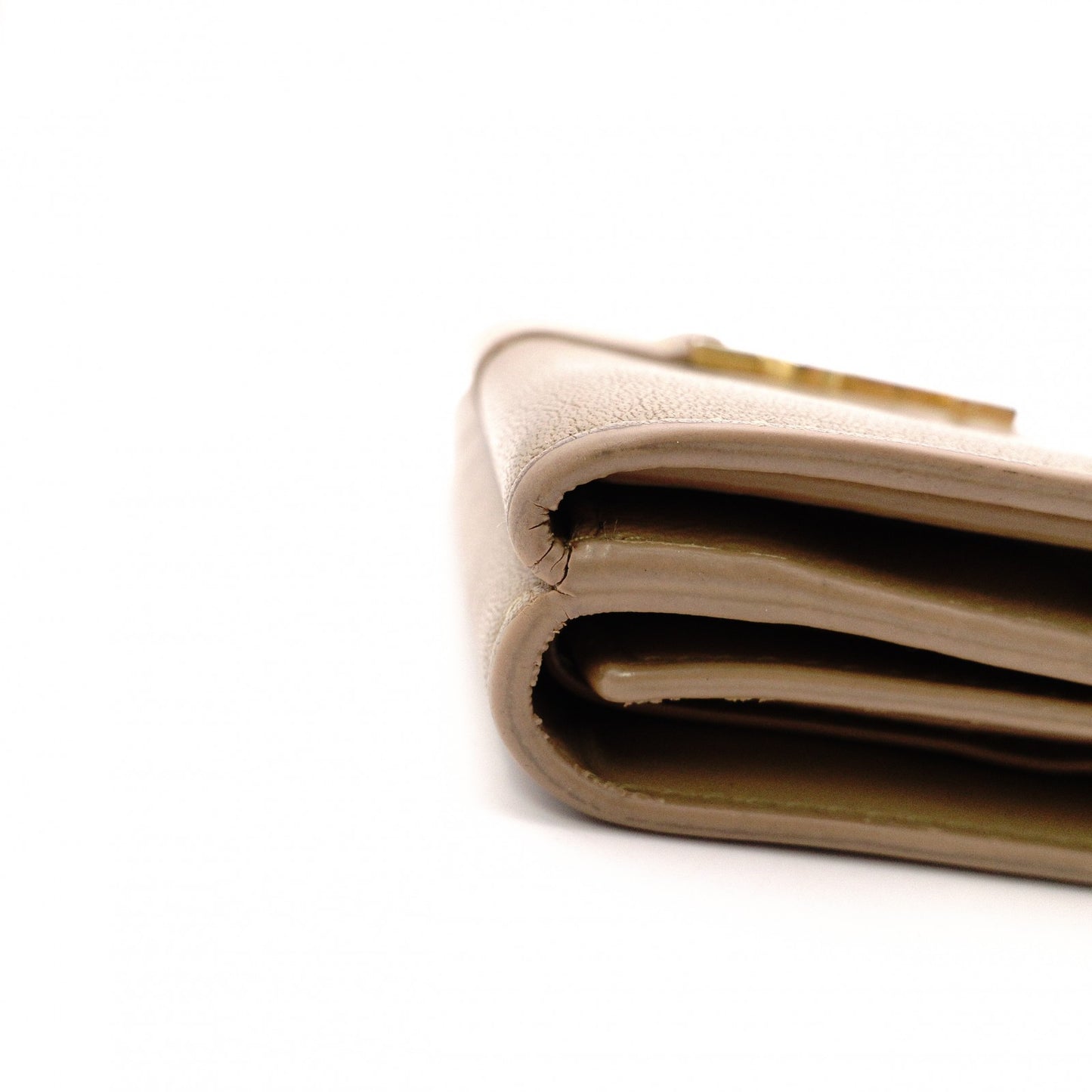 SAINT LAURENT Tiny Wallet Origami YSL Line Tri-fold Wallet Leather Beige Women's
