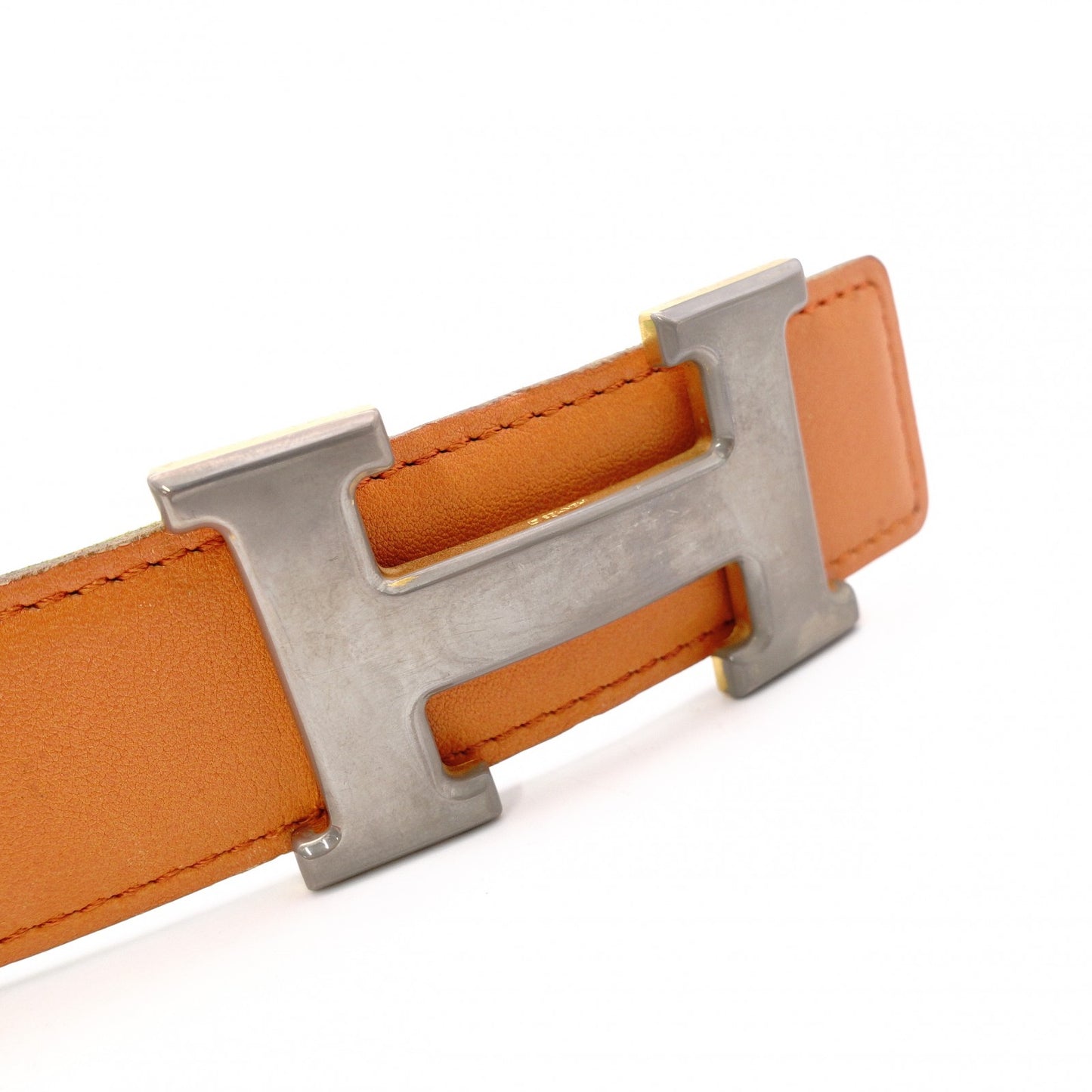 HERMES H Belt, Leather, Orange and Green, Size 74