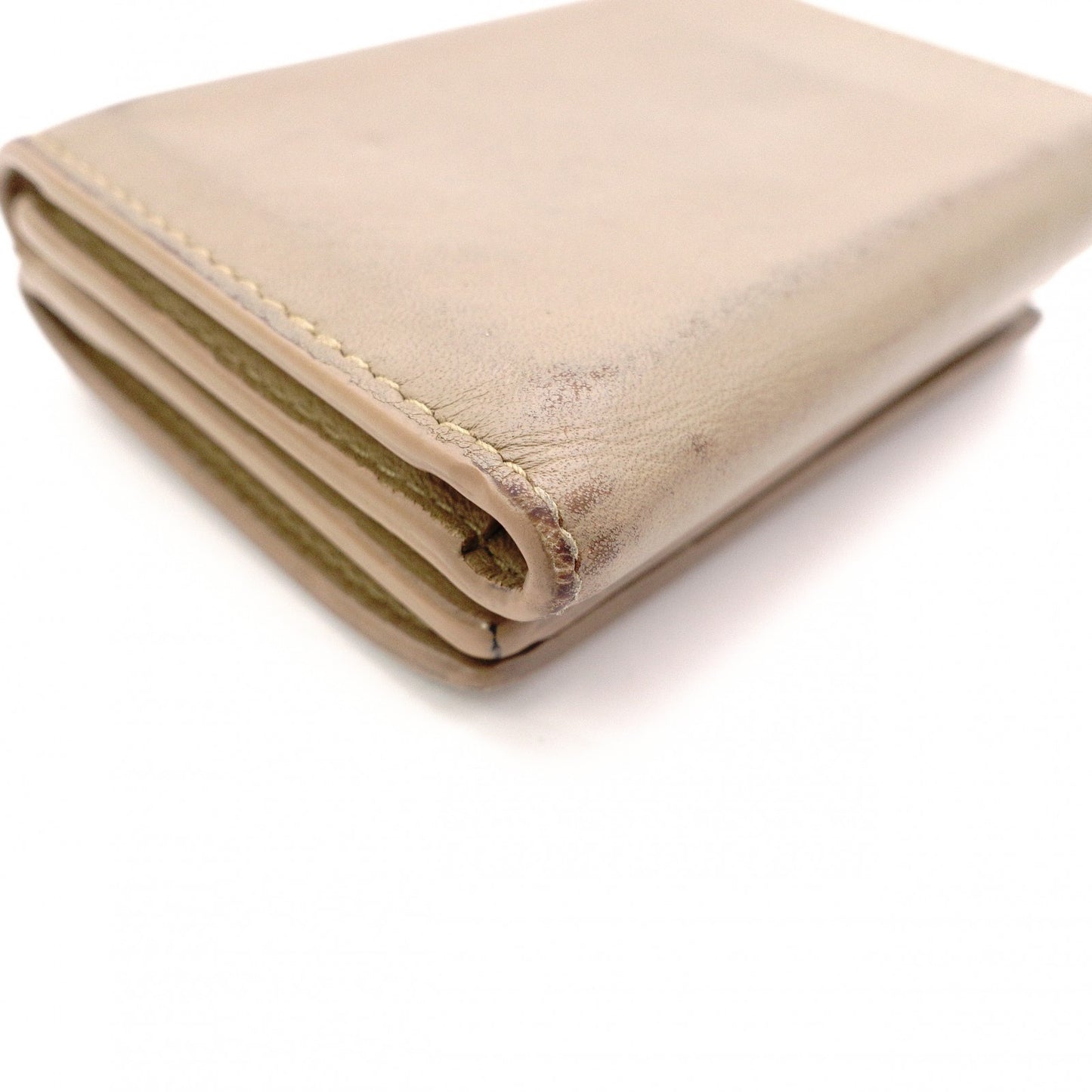SAINT LAURENT Tiny Wallet Origami YSL Line Tri-fold Wallet Leather Beige Women's