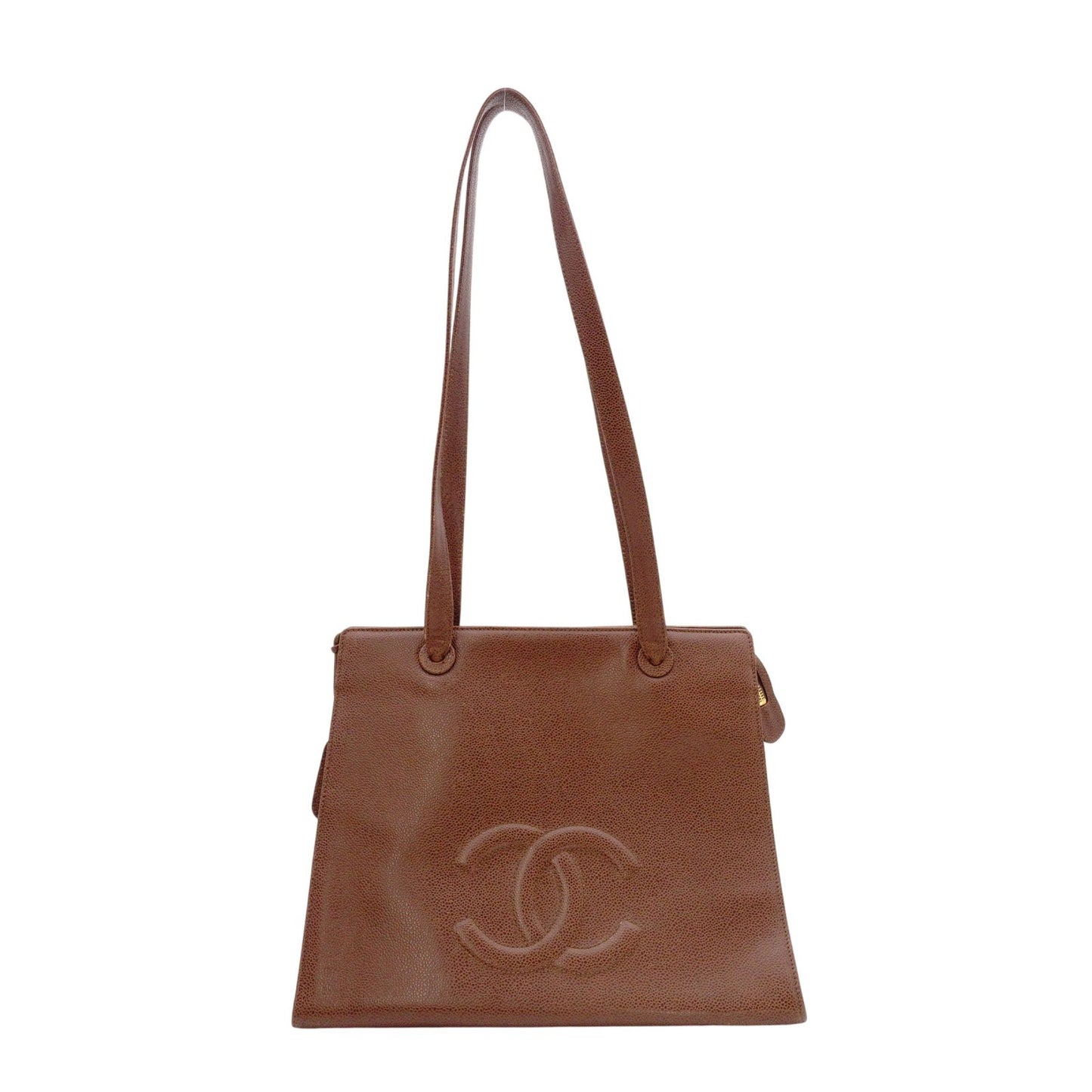 CHANEL Caviar Skin Coco Logo Shoulder Bag, Leather, Brown, CC Logo