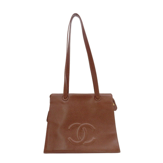 CHANEL Caviar Skin Coco Logo Shoulder Bag, Leather, Brown, CC Logo