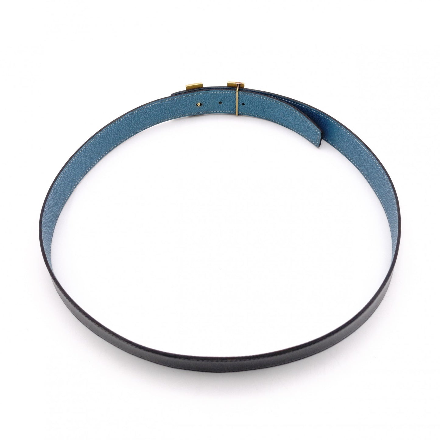 HERMES H Belt, Leather, Black and Blue, Men's, Reversible