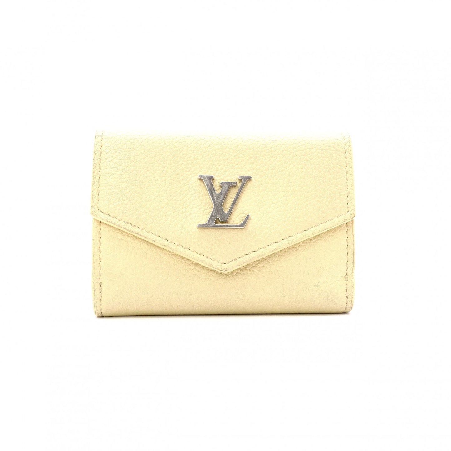 LOUIS VUITTON Portefeuille Lock Mini Tri-Fold Wallet, Taurillon Leather, Yellow, Women's