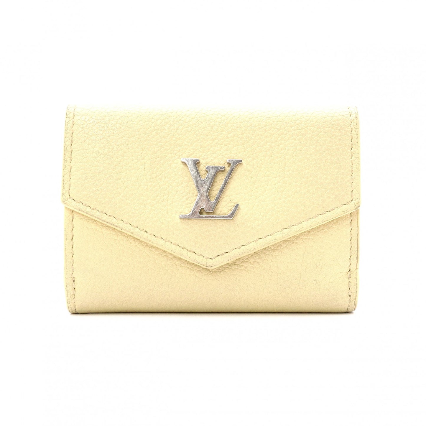 LOUIS VUITTON Portefeuille Lock Mini Tri-Fold Wallet, Taurillon Leather, Yellow, Women's