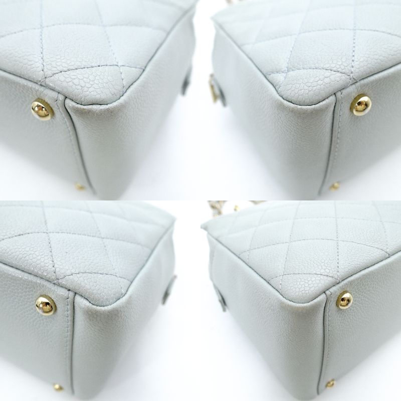 CHANEL Matelassé Caviar Leather Chain Shoulder Bag Light Blue Leather Gold Hardware 7-10-583
