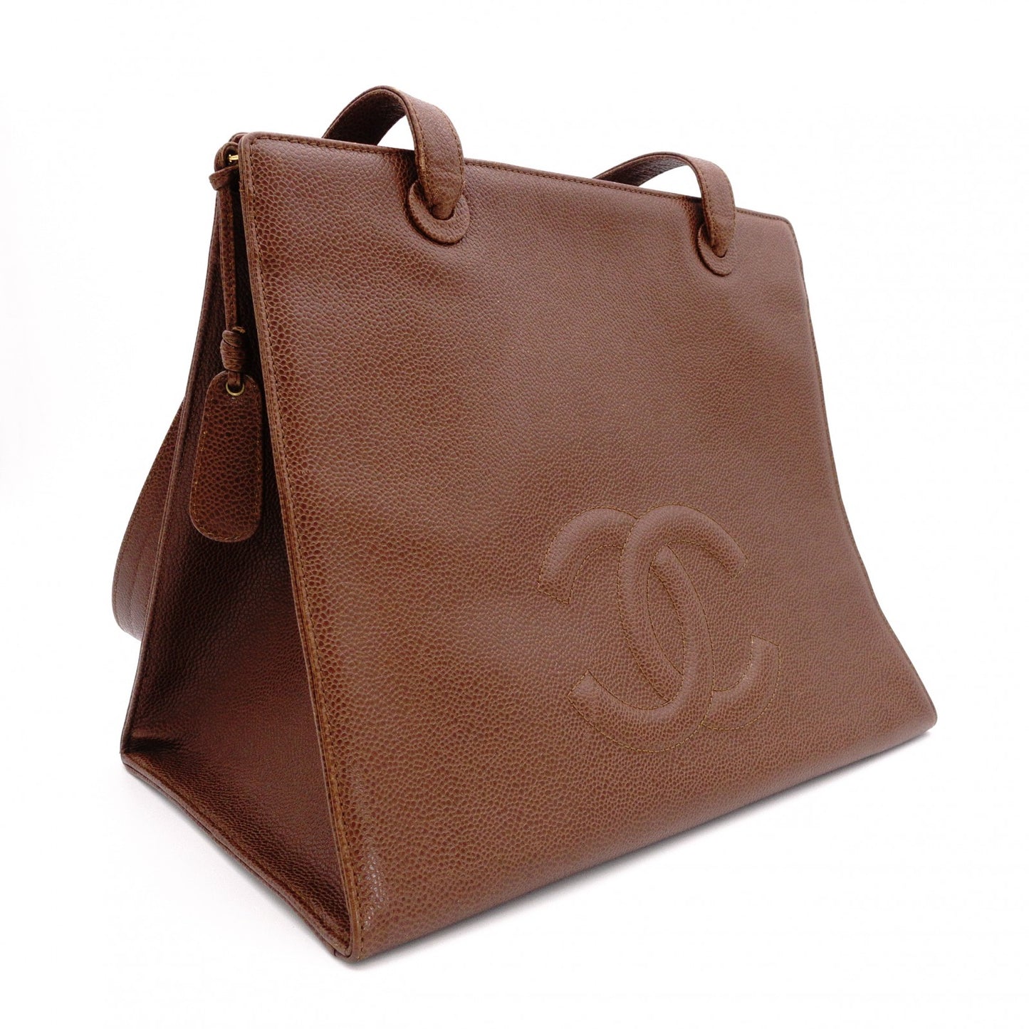 CHANEL Caviar Skin Coco Logo Shoulder Bag, Leather, Brown, CC Logo