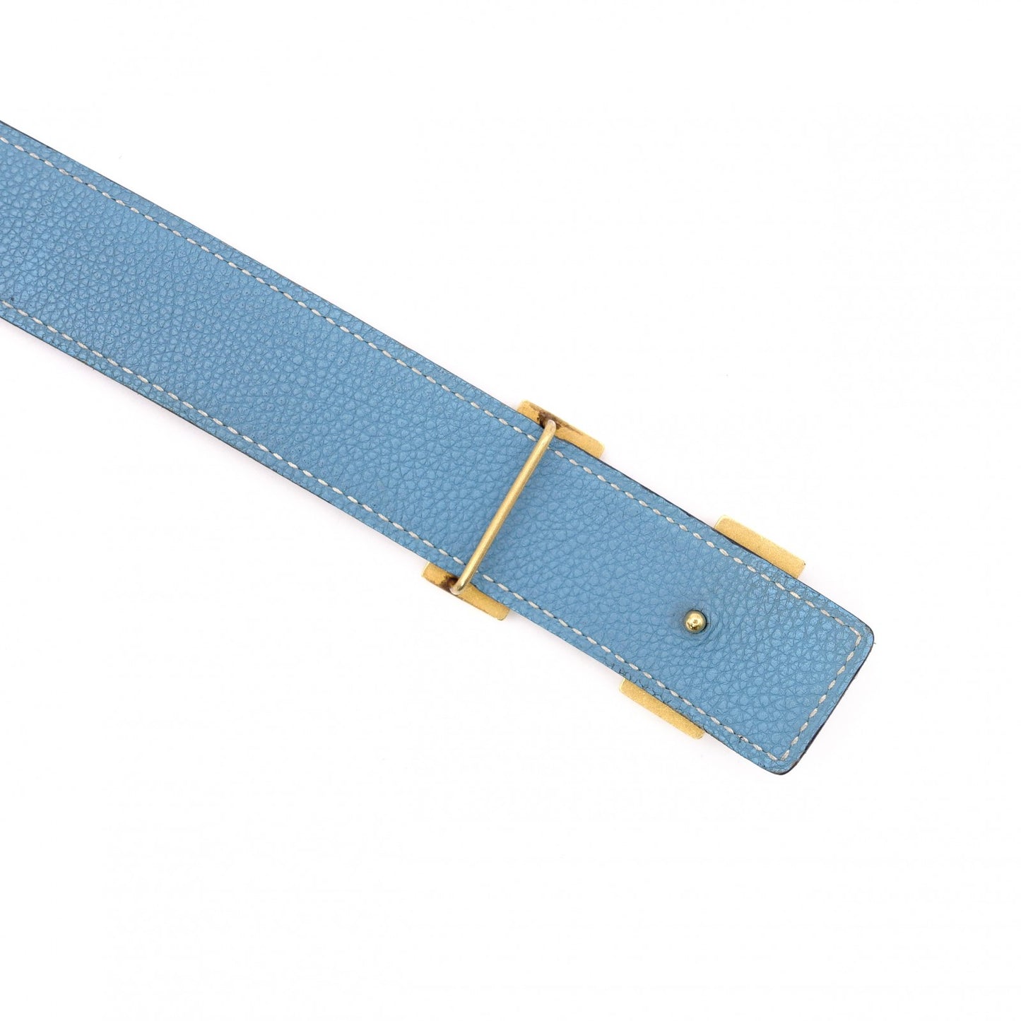 HERMES H Belt, Leather, Black and Blue, Men's, Reversible