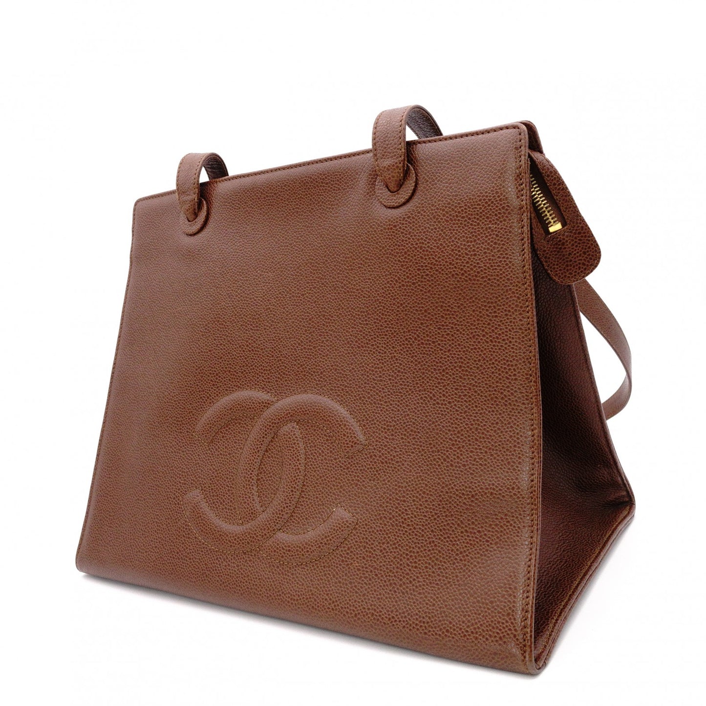 CHANEL Caviar Skin Coco Logo Shoulder Bag, Leather, Brown, CC Logo