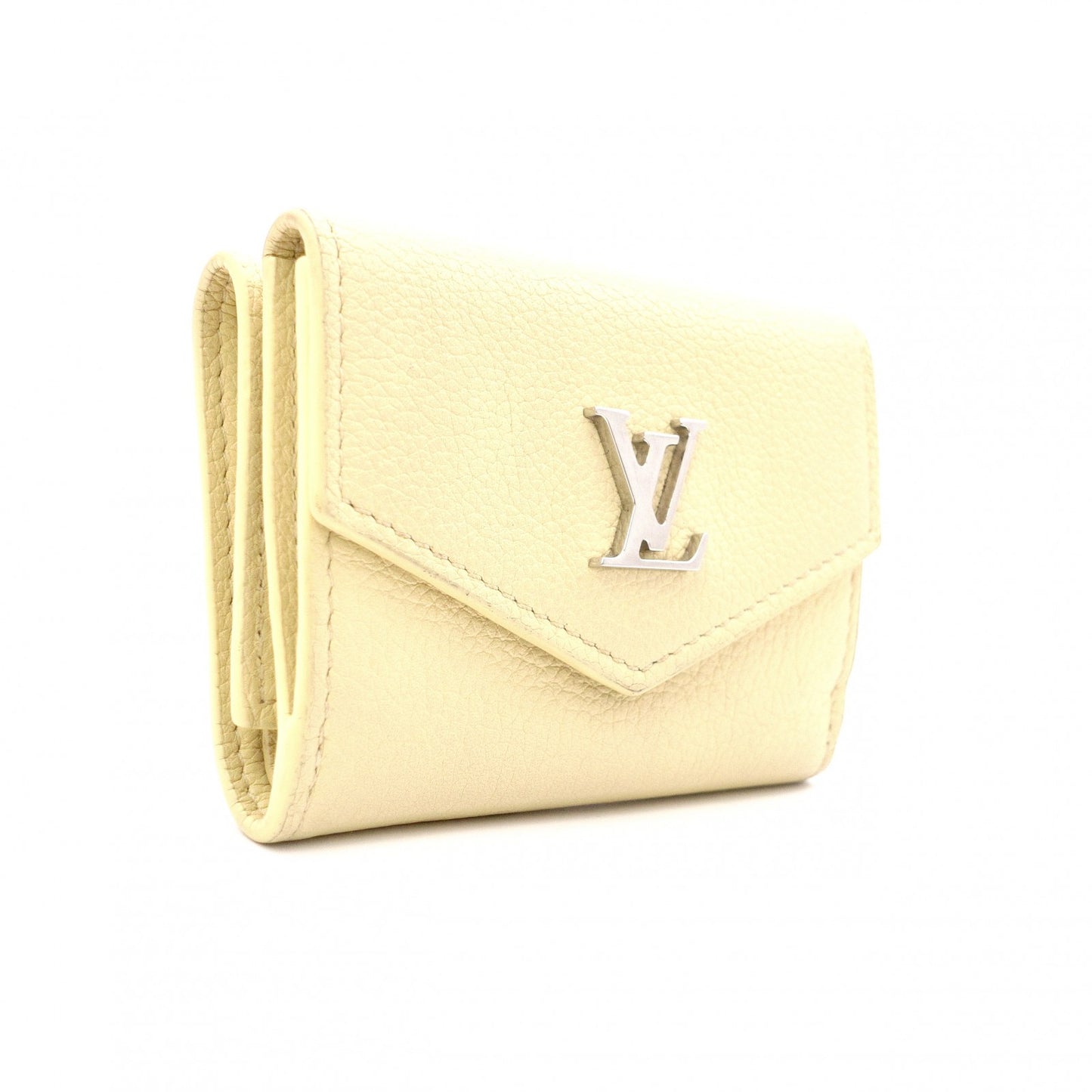LOUIS VUITTON Portefeuille Lock Mini Tri-Fold Wallet, Taurillon Leather, Yellow, Women's