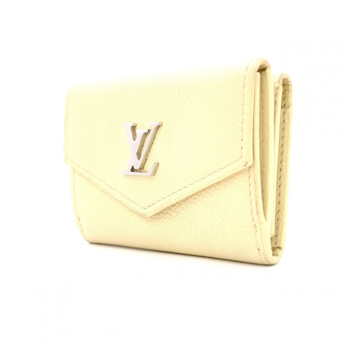 LOUIS VUITTON Portefeuille Lock Mini Tri-Fold Wallet, Taurillon Leather, Yellow, Women's