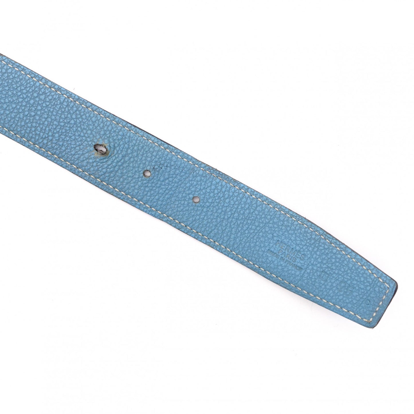 HERMES H Belt, Leather, Black and Blue, Men's, Reversible