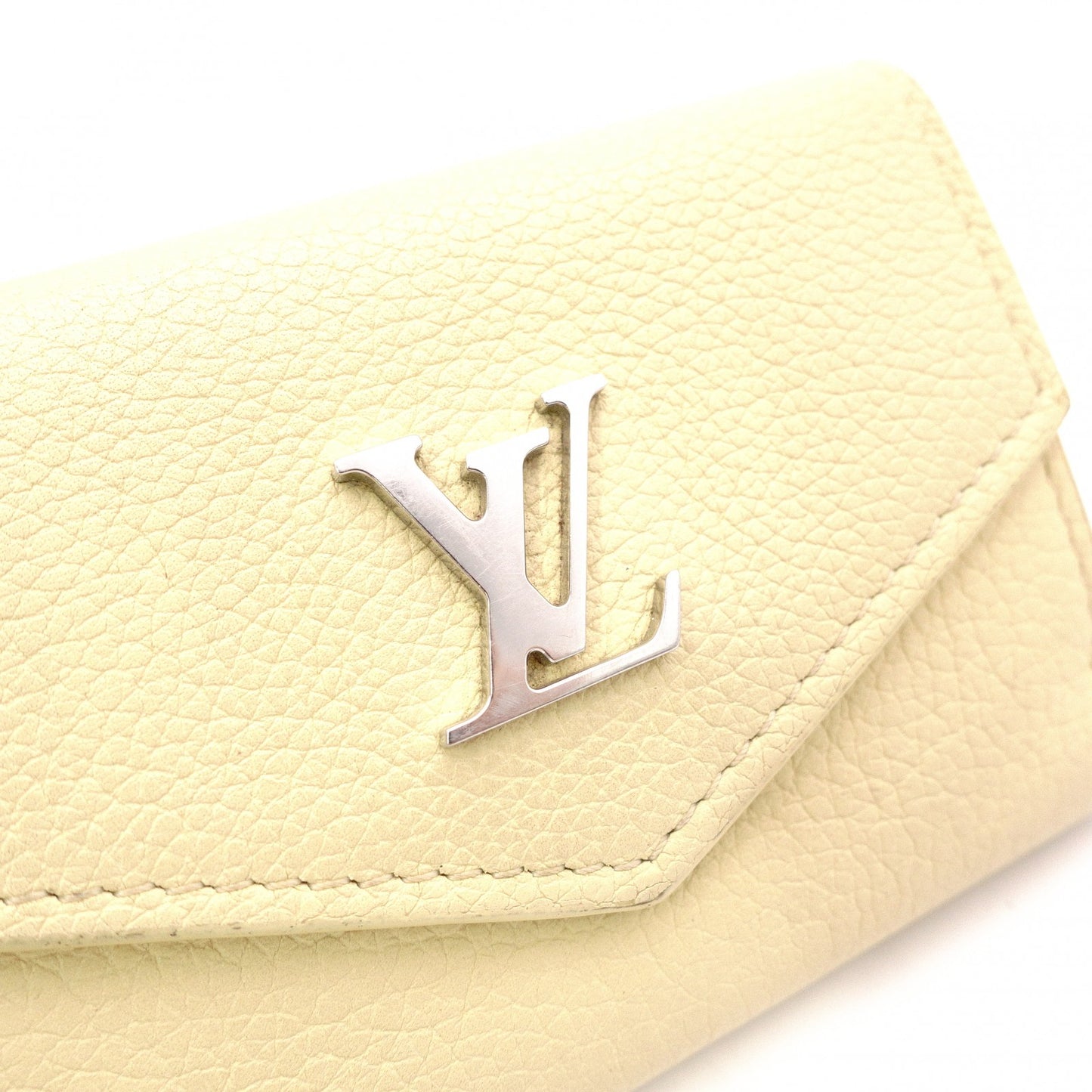 LOUIS VUITTON Portefeuille Lock Mini Tri-Fold Wallet, Taurillon Leather, Yellow, Women's