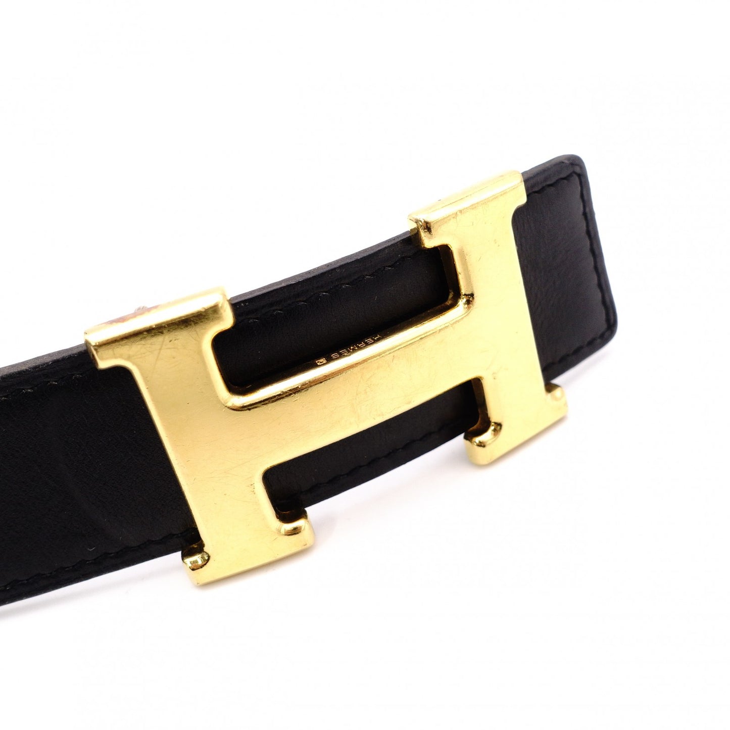 HERMES H Belt, Leather, Black and Blue, Men's, Reversible