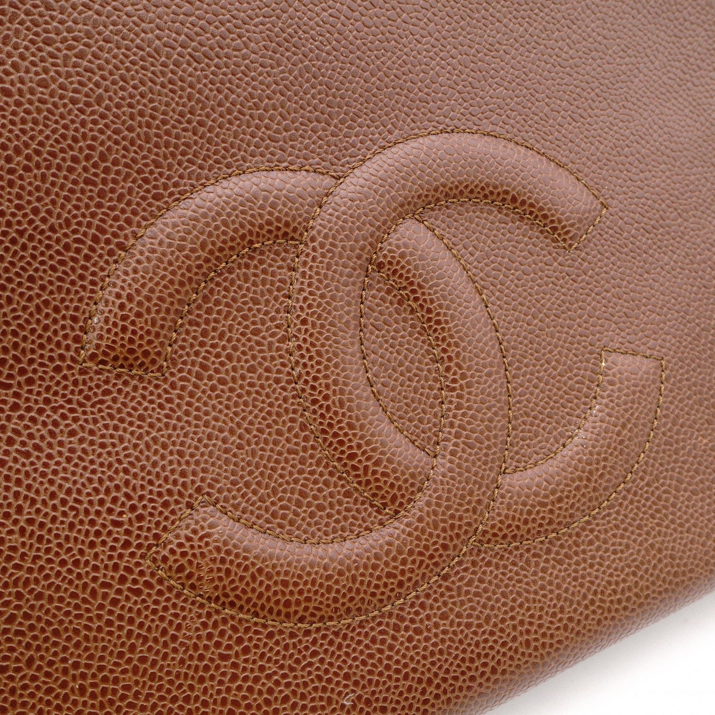 CHANEL Caviar Skin Coco Logo Shoulder Bag, Leather, Brown, CC Logo