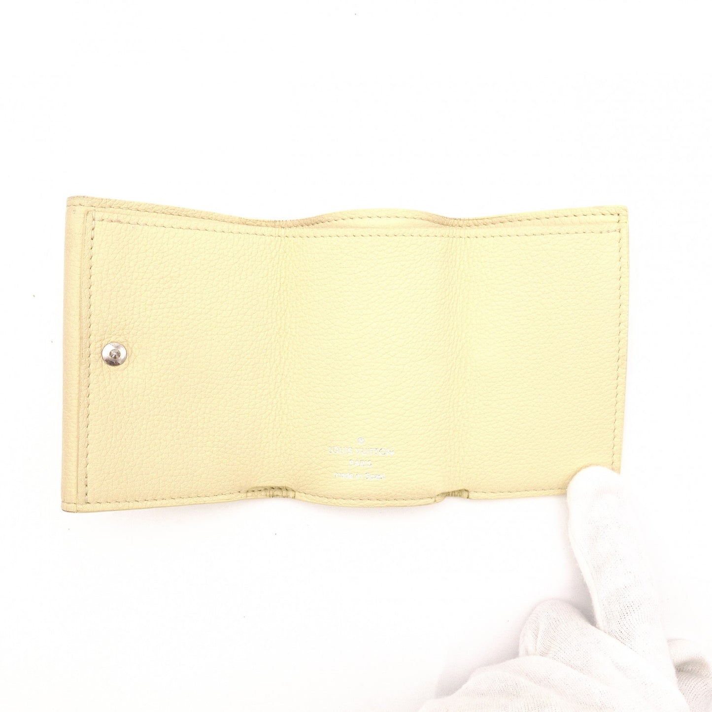 LOUIS VUITTON Portefeuille Lock Mini Tri-Fold Wallet, Taurillon Leather, Yellow, Women's