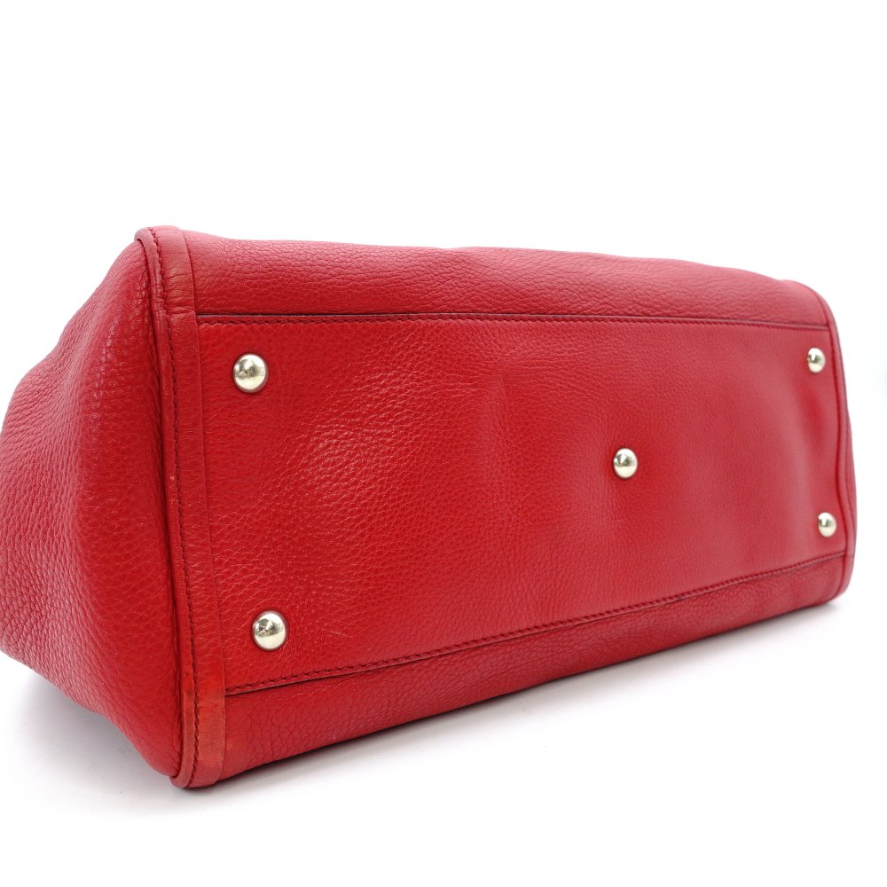 GUCCI Soho Tote Bag Red Leather Shoulder Fringe GG Logo 7-12-208