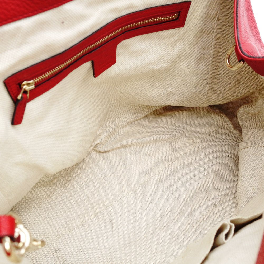 GUCCI Soho Tote Bag Red Leather Shoulder Fringe GG Logo 7-12-208
