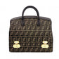 FENDI Vanity Zucca Handbag, Canvas and Leather, Black, Travel Bag