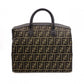 FENDI Vanity Zucca Handbag, Canvas and Leather, Black, Travel Bag