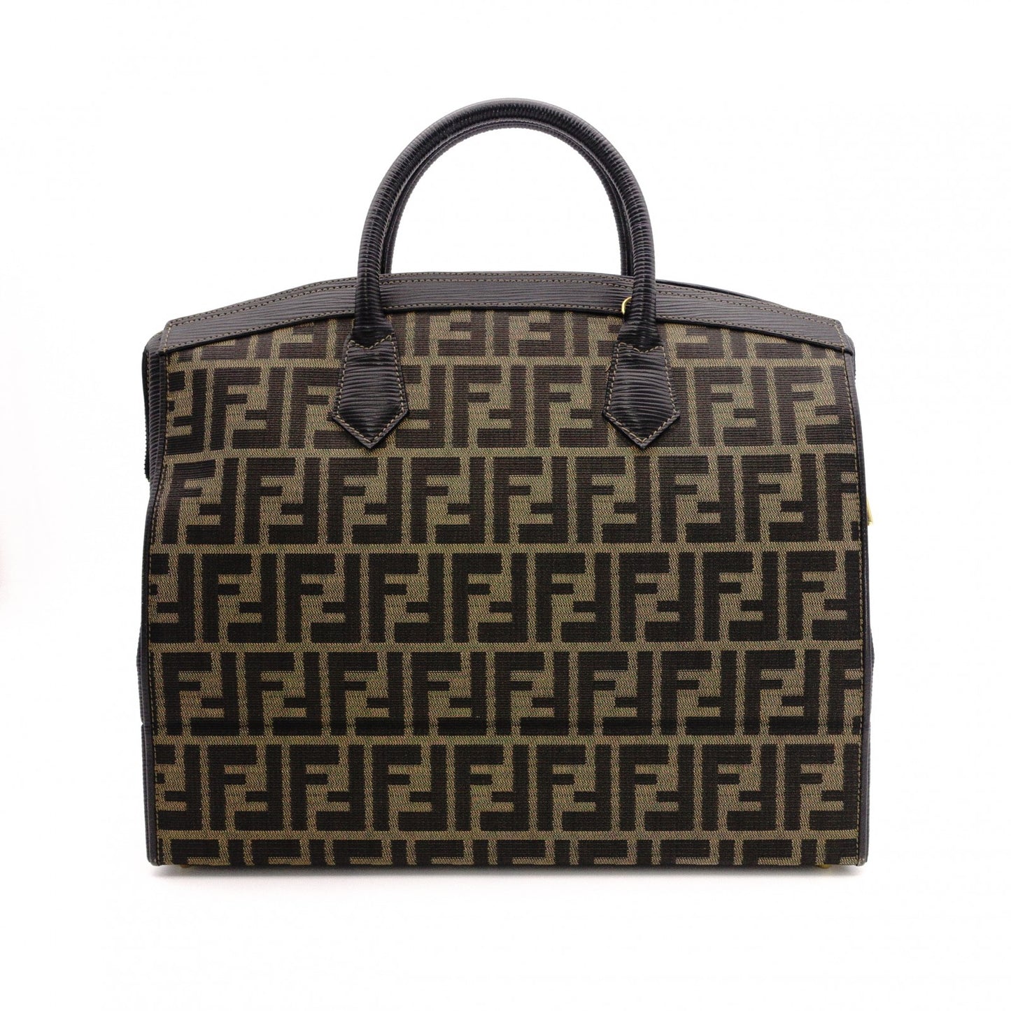 FENDI Vanity Zucca Handbag, Canvas and Leather, Black, Travel Bag