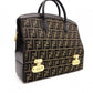 FENDI Vanity Zucca Handbag, Canvas and Leather, Black, Travel Bag