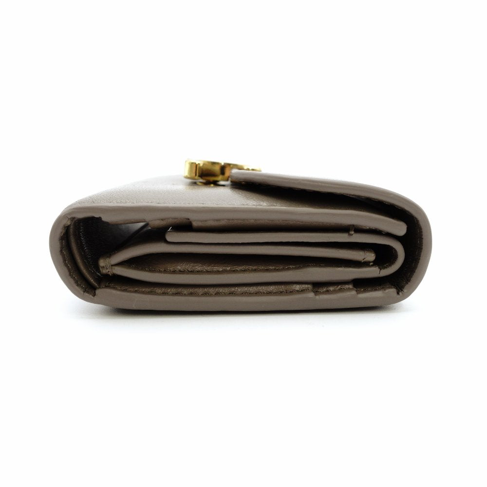 Celine Triomphe Mini Wallet, Foldable Wallet, Greige Leather, Compact Wallet, Gold Hardware, 7-12-485