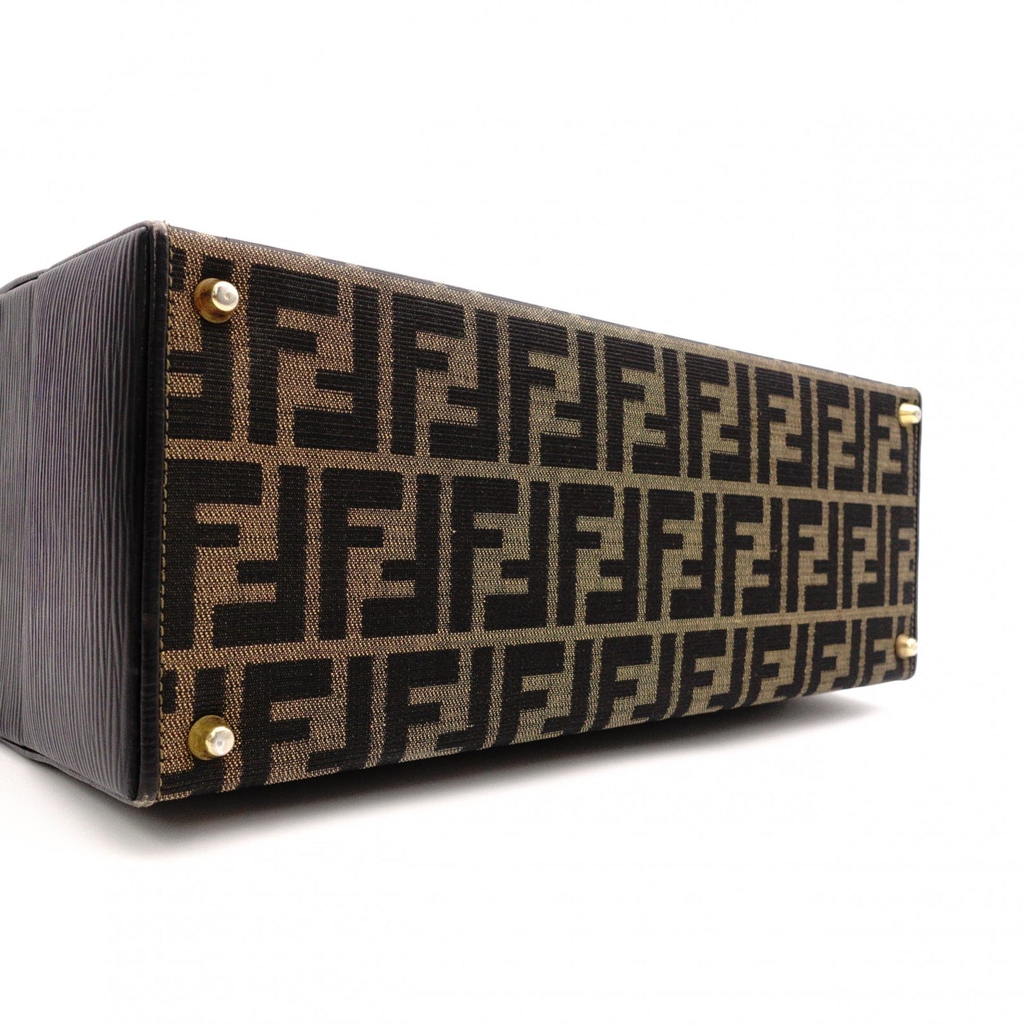 FENDI Vanity Zucca Handbag, Canvas and Leather, Black, Travel Bag