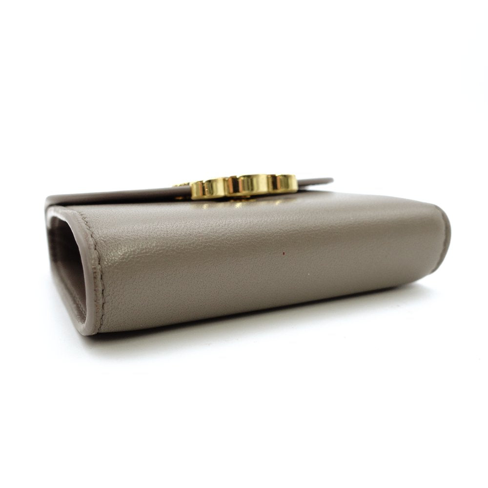 Celine Triomphe Mini Wallet, Foldable Wallet, Greige Leather, Compact Wallet, Gold Hardware, 7-12-485
