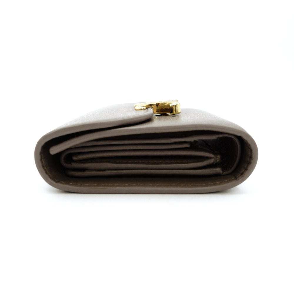 Celine Triomphe Mini Wallet, Foldable Wallet, Greige Leather, Compact Wallet, Gold Hardware, 7-12-485