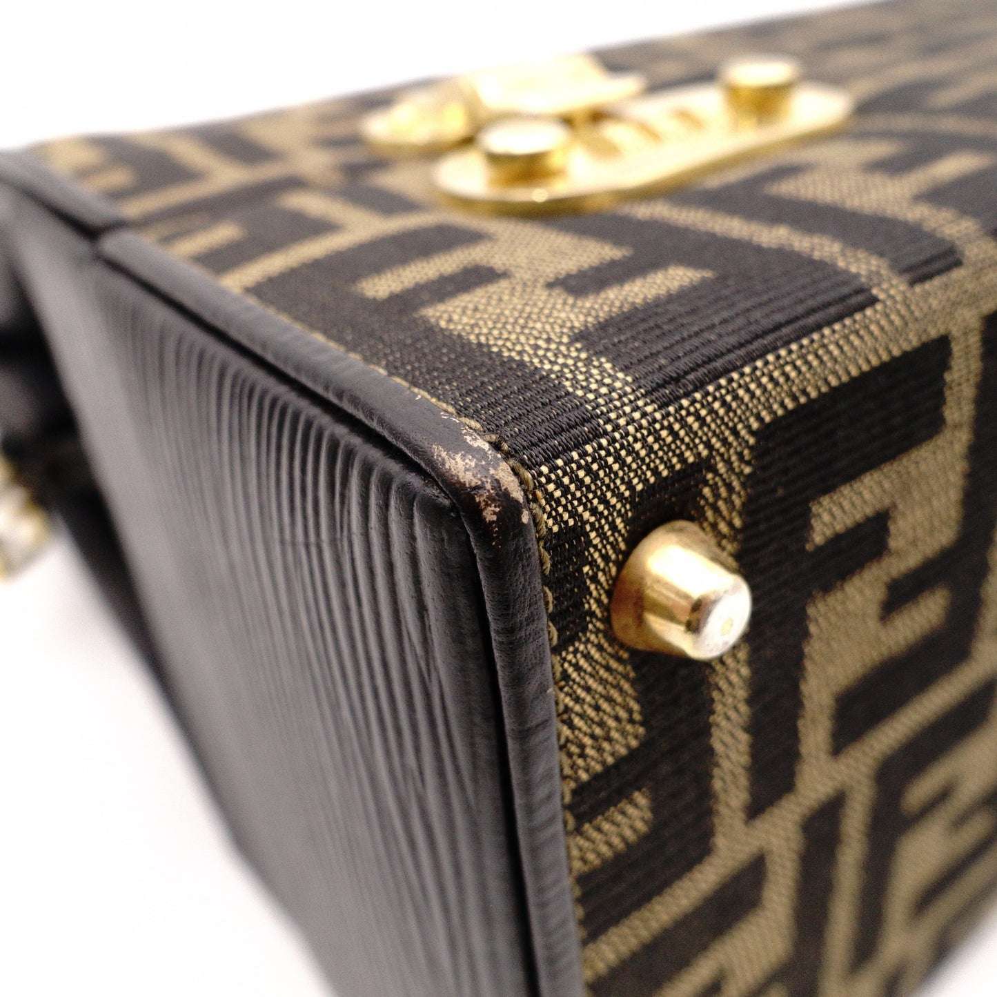 FENDI Vanity Zucca Handbag, Canvas and Leather, Black, Travel Bag