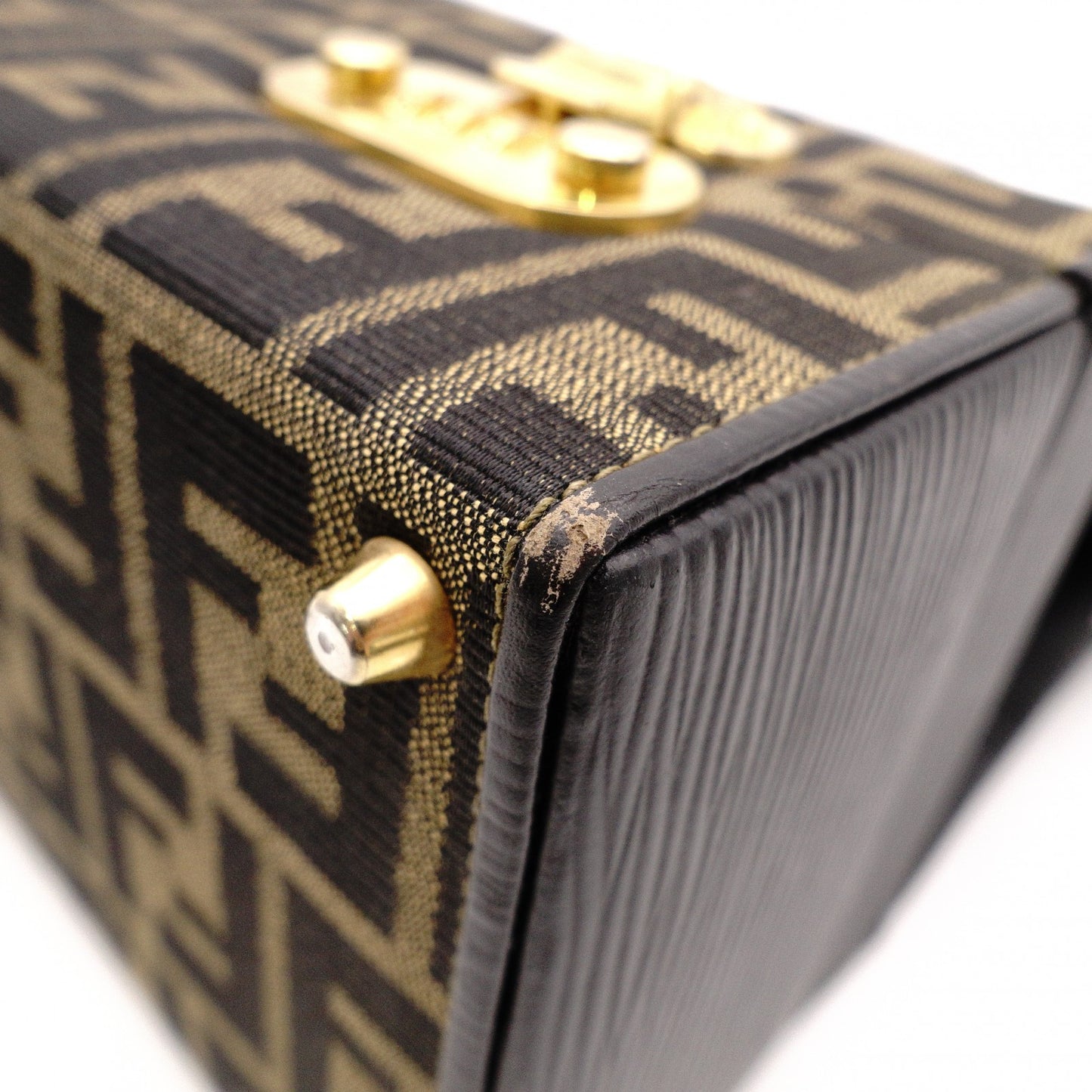 FENDI Vanity Zucca Handbag, Canvas and Leather, Black, Travel Bag