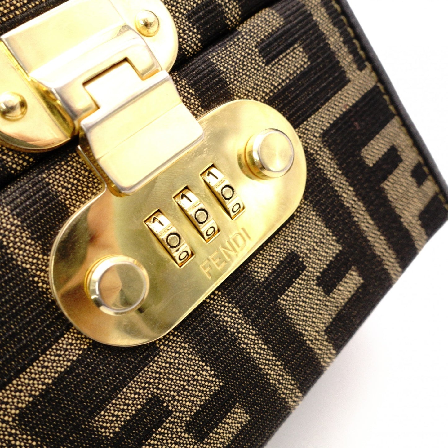 FENDI Vanity Zucca Handbag, Canvas and Leather, Black, Travel Bag