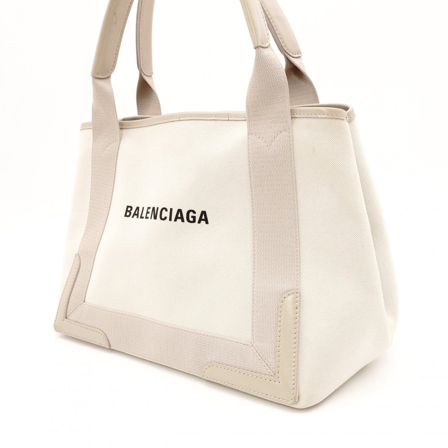BALENCIAGA Navy Cabas Handbag, Canvas, Beige, 2-Way