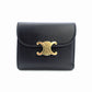 Celine Triomphe Mini Wallet, Fold Wallet, Black Leather, Compact Wallet, Gold Hardware, 7-12-609
