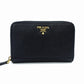 PRADA Saffiano Metal Leather Black Mini Wallet Black Gold Hardware Compact Wallet 7-12-611