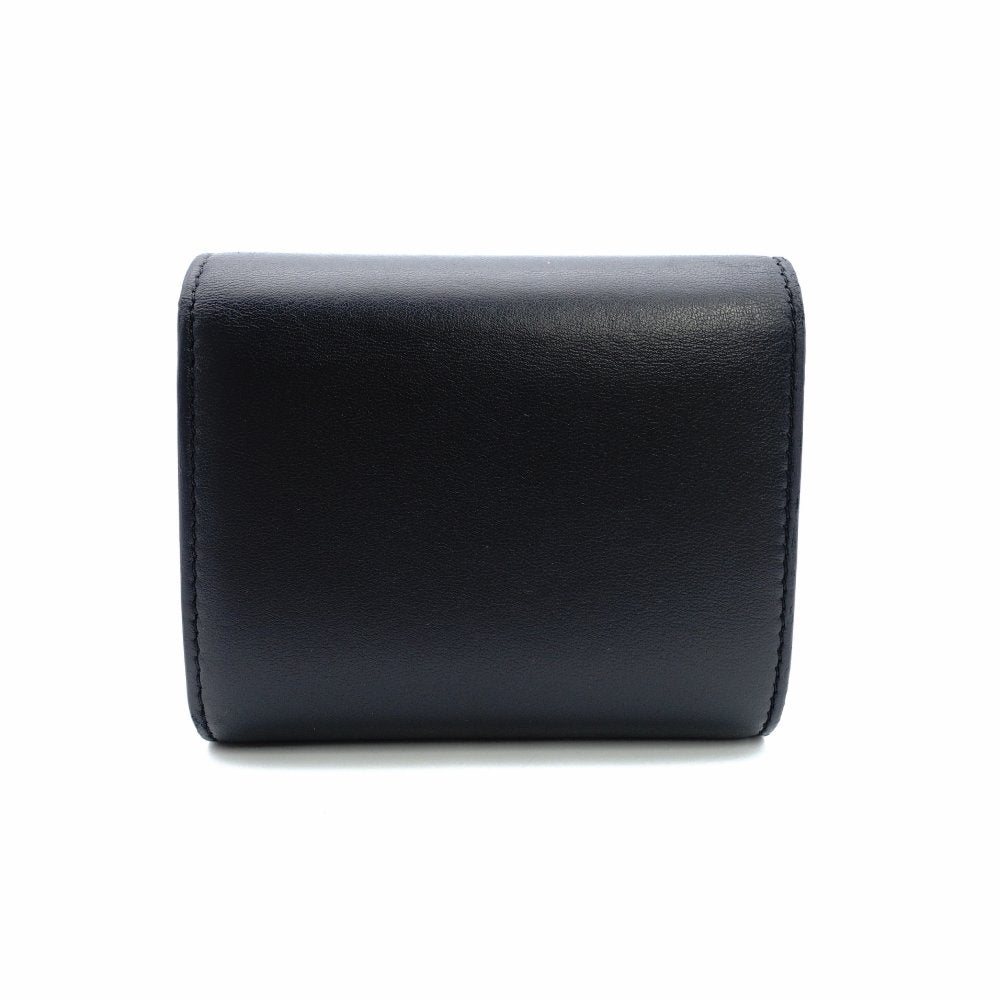 Celine Triomphe Mini Wallet, Fold Wallet, Black Leather, Compact Wallet, Gold Hardware, 7-12-609