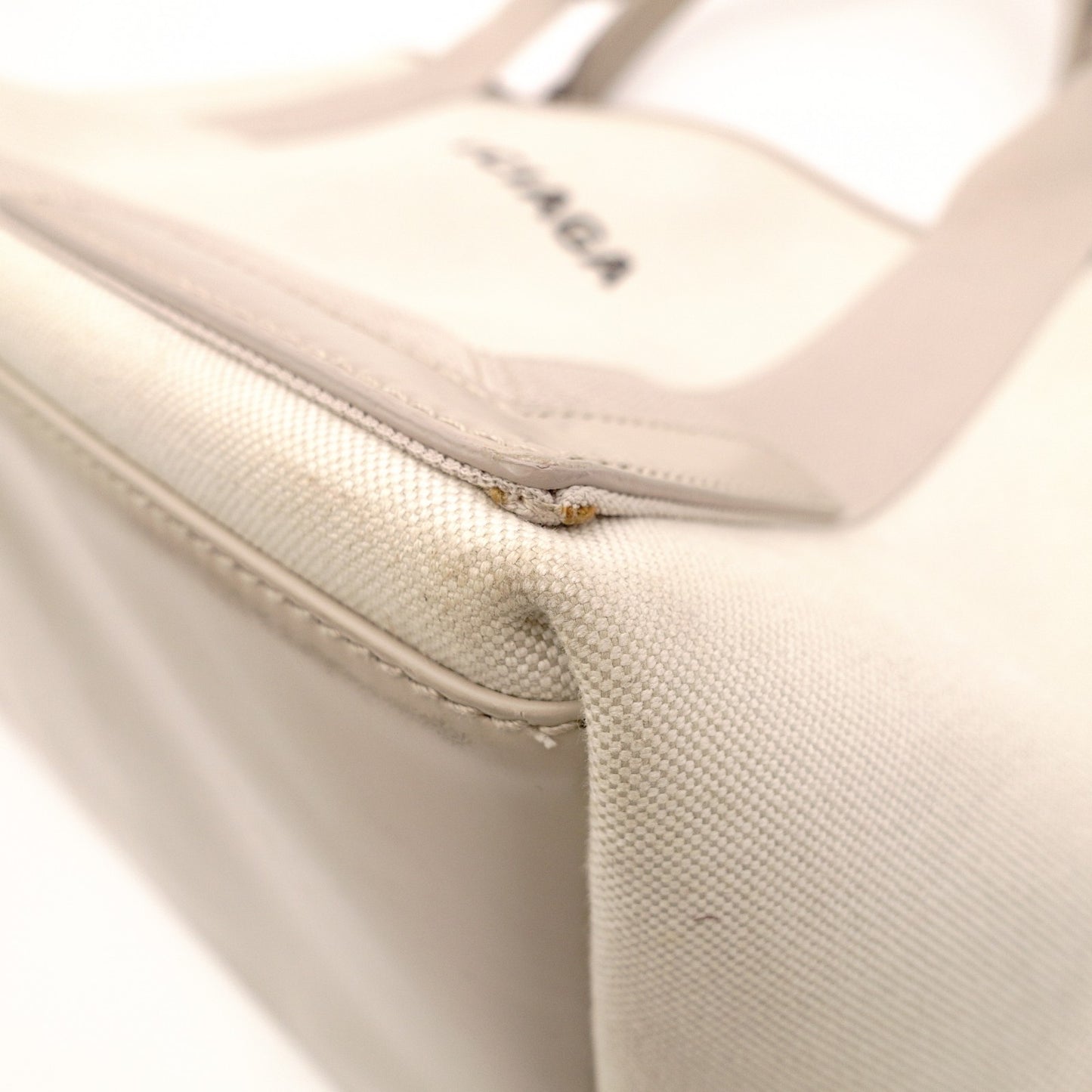 BALENCIAGA Navy Cabas Handbag, Canvas, Beige, 2-Way