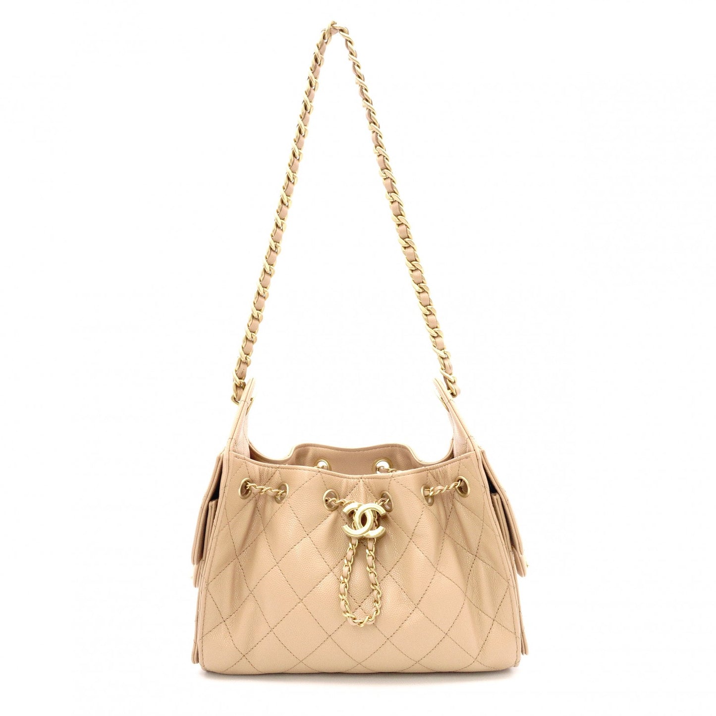 CHANEL Caviar Skin Chanel 25 Mini Shoulder Bag, Leather, Beige, Gold Hardware, IC Plate