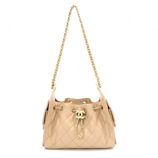 CHANEL Caviar Skin Chanel 25 Mini Shoulder Bag, Leather, Beige, Gold Hardware, IC Plate
