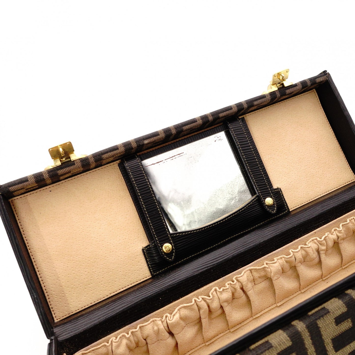 FENDI Vanity Zucca Handbag, Canvas and Leather, Black, Travel Bag