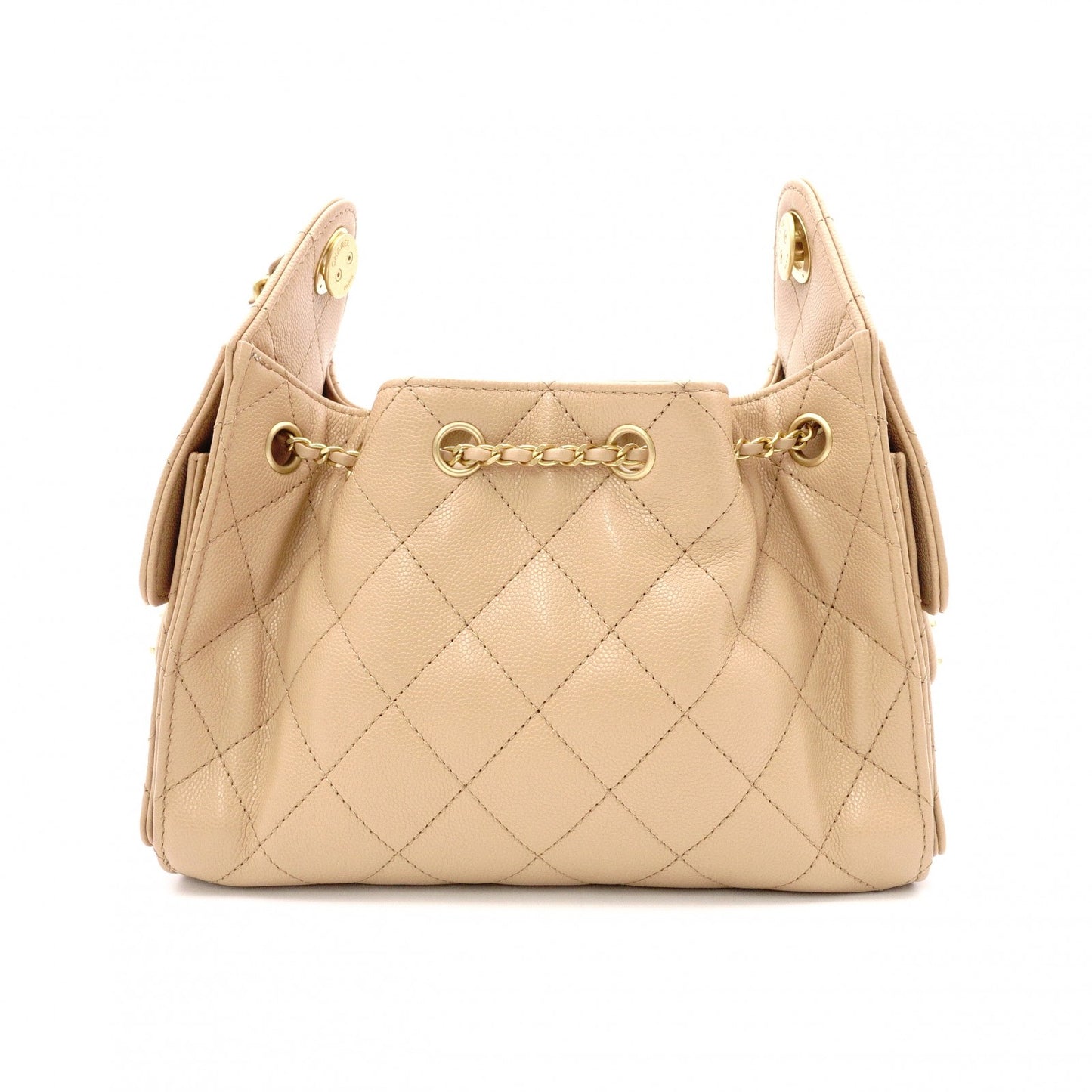 CHANEL Caviar Skin Chanel 25 Mini Shoulder Bag, Leather, Beige, Gold Hardware, IC Plate