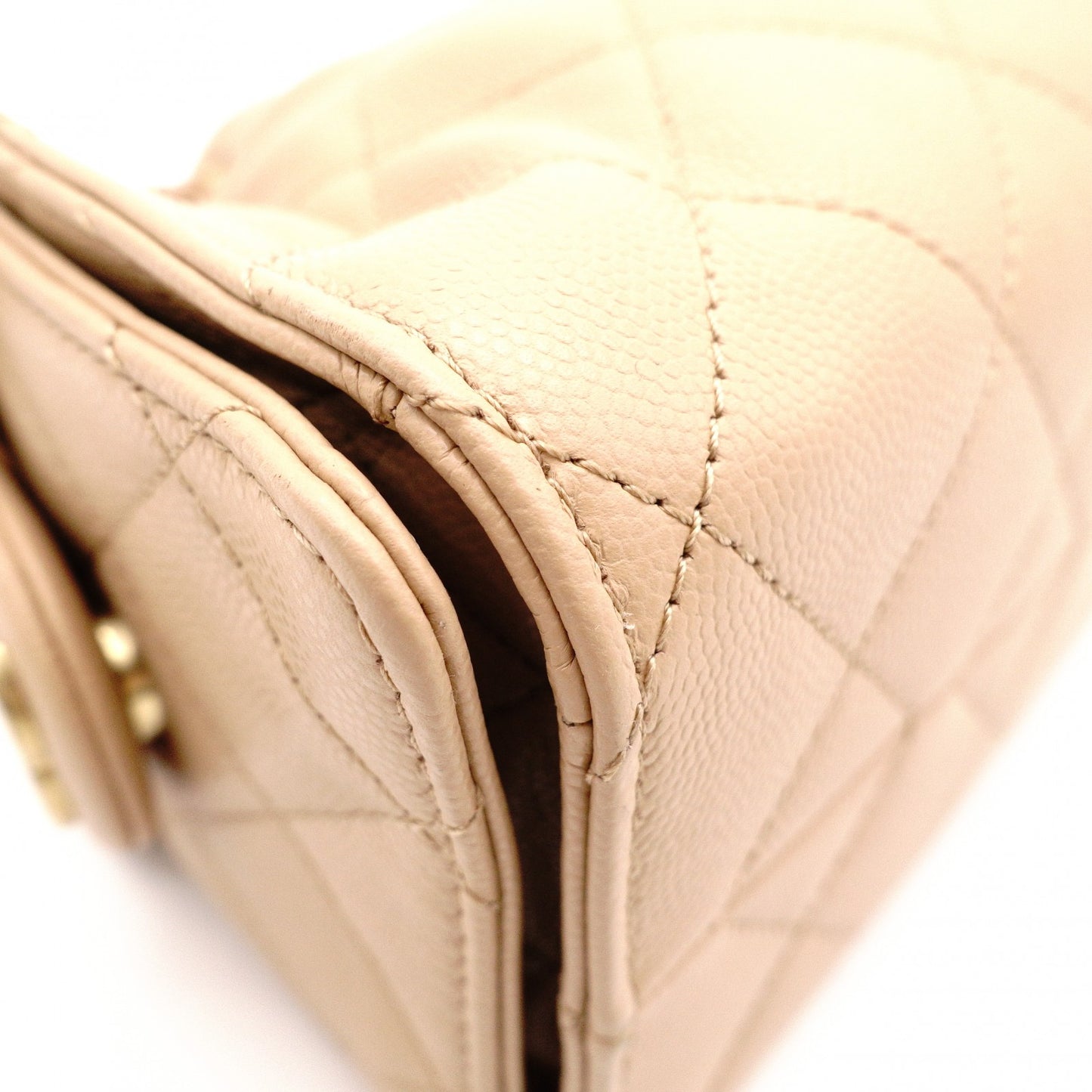 CHANEL Caviar Skin Chanel 25 Mini Shoulder Bag, Leather, Beige, Gold Hardware, IC Plate