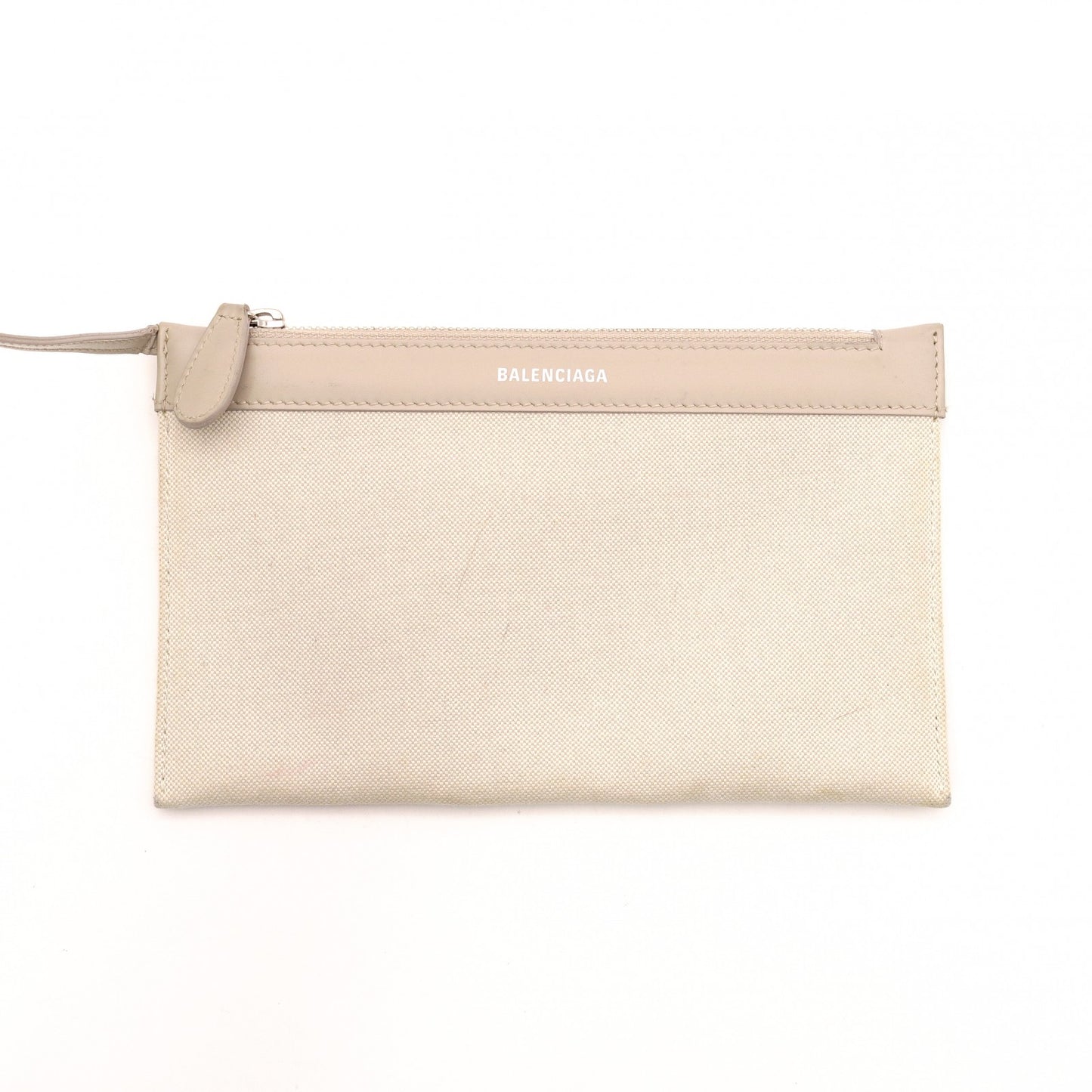 BALENCIAGA Navy Cabas Handbag, Canvas, Beige, 2-Way