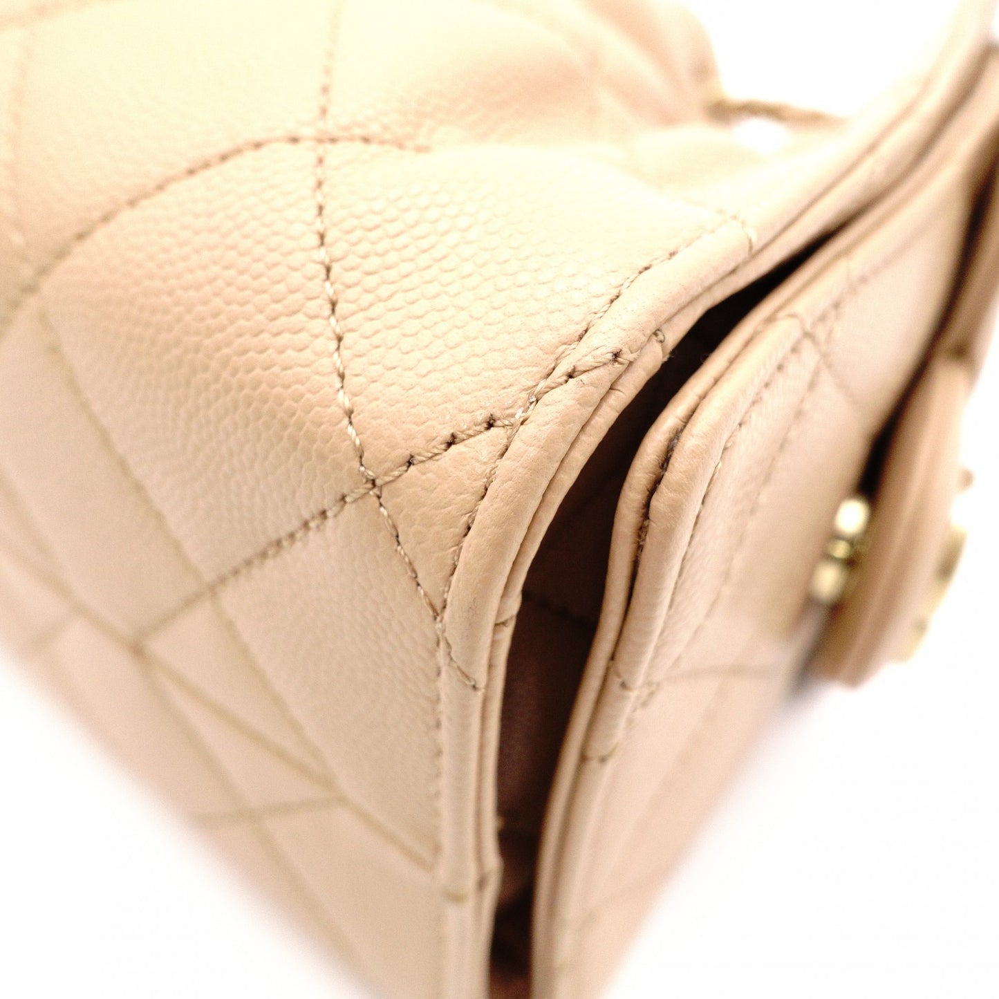 CHANEL Caviar Skin Chanel 25 Mini Shoulder Bag, Leather, Beige, Gold Hardware, IC Plate