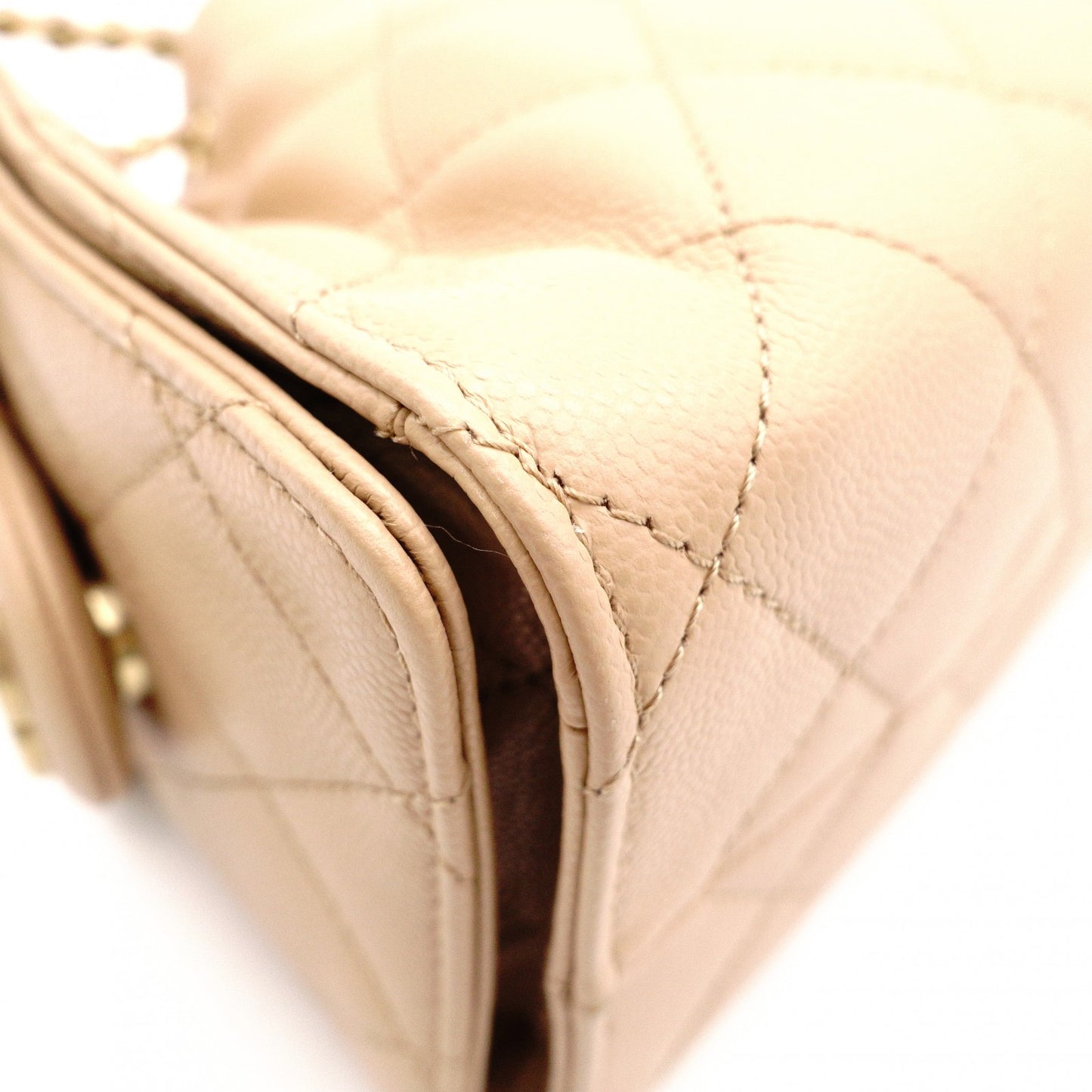 CHANEL Caviar Skin Chanel 25 Mini Shoulder Bag, Leather, Beige, Gold Hardware, IC Plate
