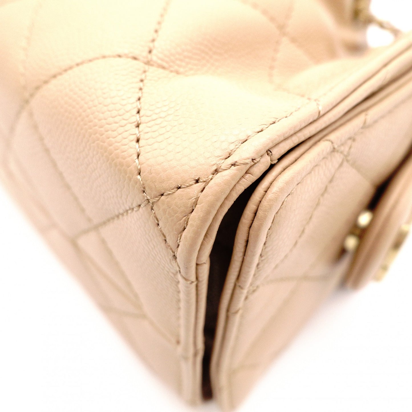 CHANEL Caviar Skin Chanel 25 Mini Shoulder Bag, Leather, Beige, Gold Hardware, IC Plate