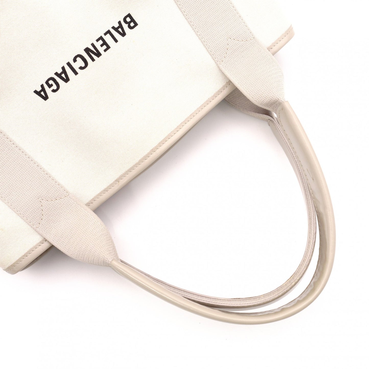 BALENCIAGA Navy Cabas Handbag, Canvas, Beige, 2-Way