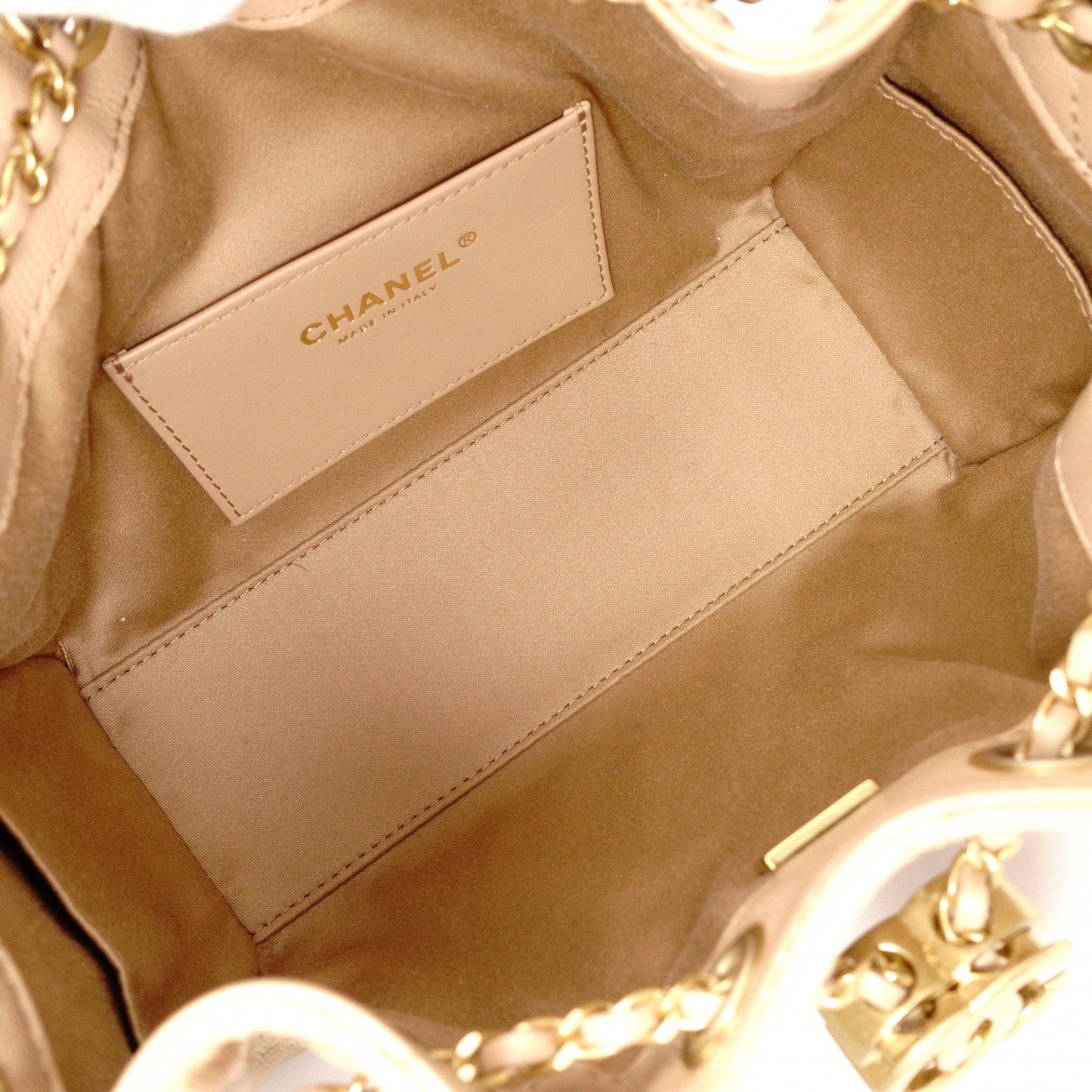 CHANEL Caviar Skin Chanel 25 Mini Shoulder Bag, Leather, Beige, Gold Hardware, IC Plate