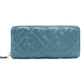 FENDI Zucca Baguette Long Wallet Leather Zippy Wallet Turquoise FF Logo Gold Hardware 7-11-625